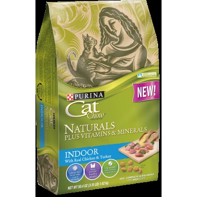 Purina Cat Chow Naturals Dry Cat Food Indoor Plus Vitamins & Minerals 3.15 lb. Bag