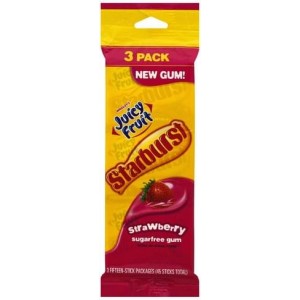 Juicy Fruit Starburst Strawberry Sugarfree Gum, 3 Packs