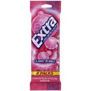 Extra Classic Bubble Sugarfree Gum, 3 Packs