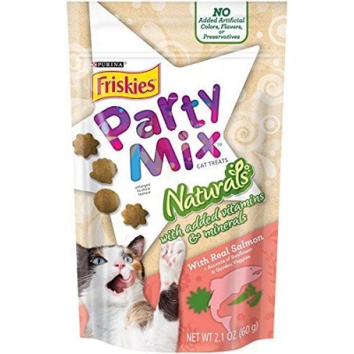 Purina Friskies Party Mix Cat Treats Naturals with Real Salmon 2.1 oz. Pouch