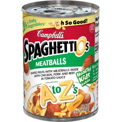 Campbell'sÂ® SpaghettiOsÂ® A to Z's Shaped Pasta with Meatballs