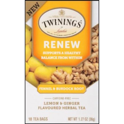 Twinings of London Renew Lemon & Ginger Herbal Tea - Caffeine-Free 18 each
