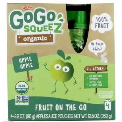 GoGo Squeez Organic Applesauce, Apple Apple, 4 Pack